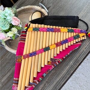 Colorful Bamboo Pan Flute with Pink Accents